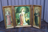 Italian 1970 Triptych wood carved plaque angels madonna