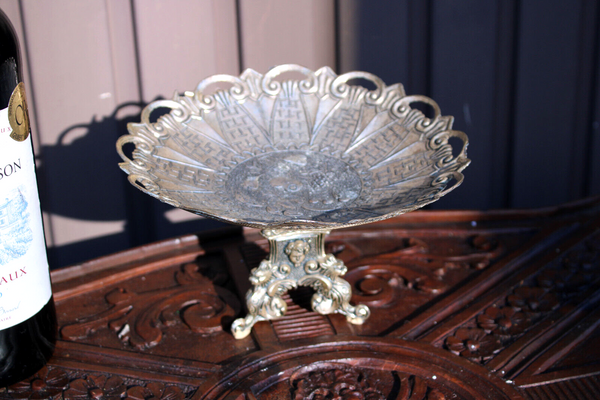 Antique brass metal tripod lion paws angel vide poch tray