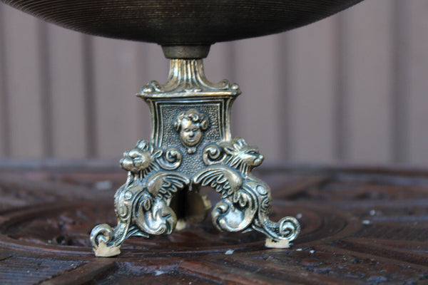 Antique brass metal tripod lion paws angel vide poch tray