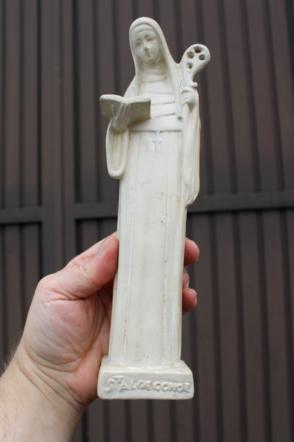 Antique ceramic chalk statue of saint aldegund