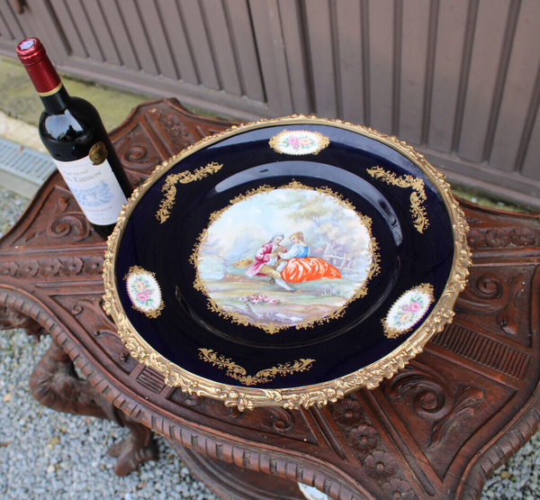 XL ACF sevres porcelain brass base centerpiece tray victorian decor