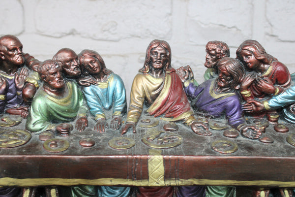 Antique ceramic chalk last supper jesus statue religious