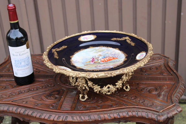 XL ACF sevres porcelain brass base centerpiece tray victorian decor