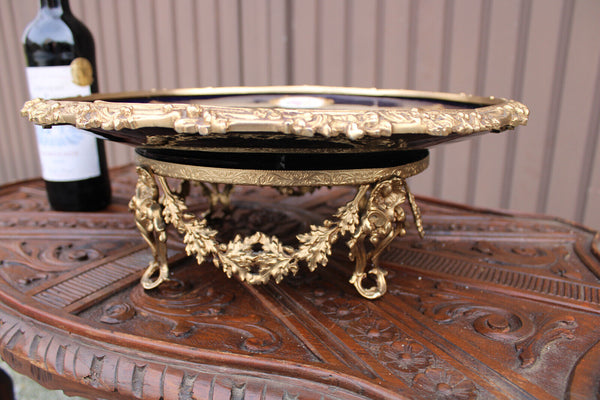 XL ACF sevres porcelain brass base centerpiece tray victorian decor