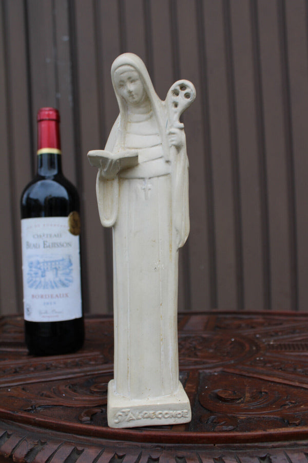 Antique ceramic chalk statue of saint aldegund