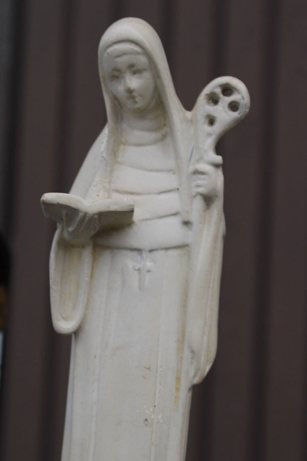 Antique ceramic chalk statue of saint aldegund