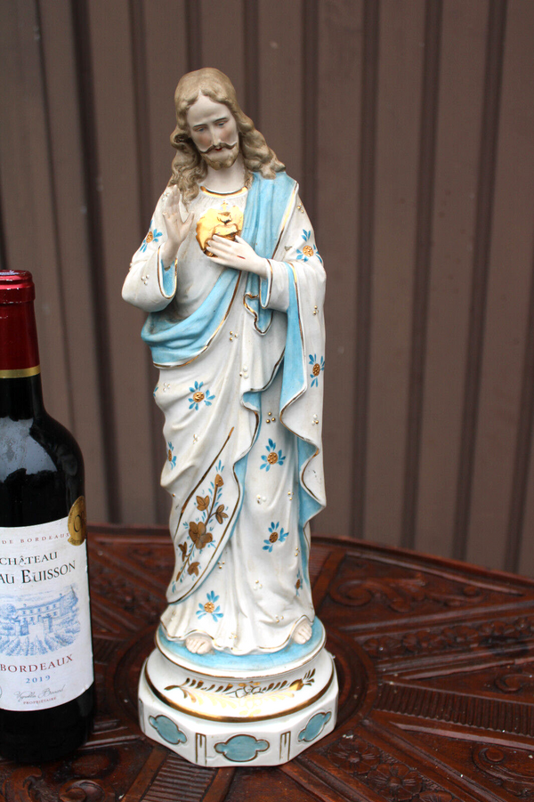 Antique german bisque porcelain sacred heart christ jesus statue