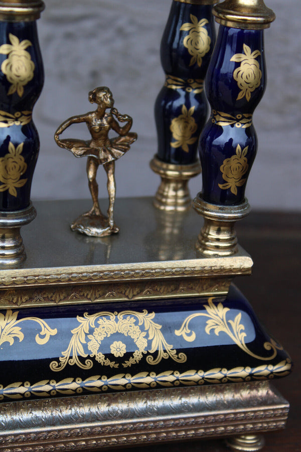 Vintage cobalt blue limoges porcelain brass figurine clock frame