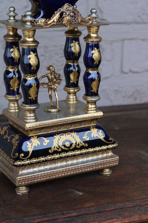 Vintage cobalt blue limoges porcelain brass figurine clock frame