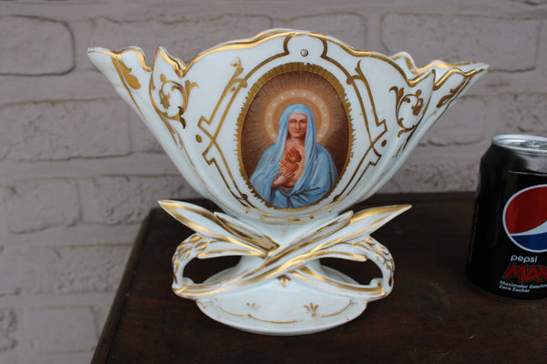 Antique french vieux paris porcelain madonna portrait religious vase