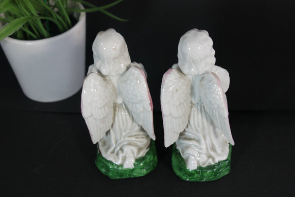 PAIR antique porcelain angel religious praying figurine statue