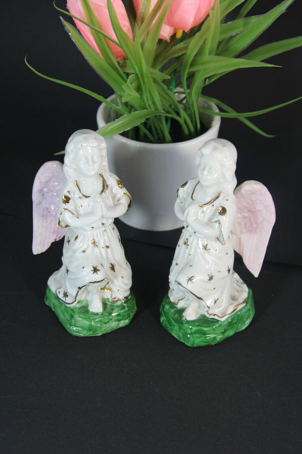 PAIR antique porcelain angel religious praying figurine statue