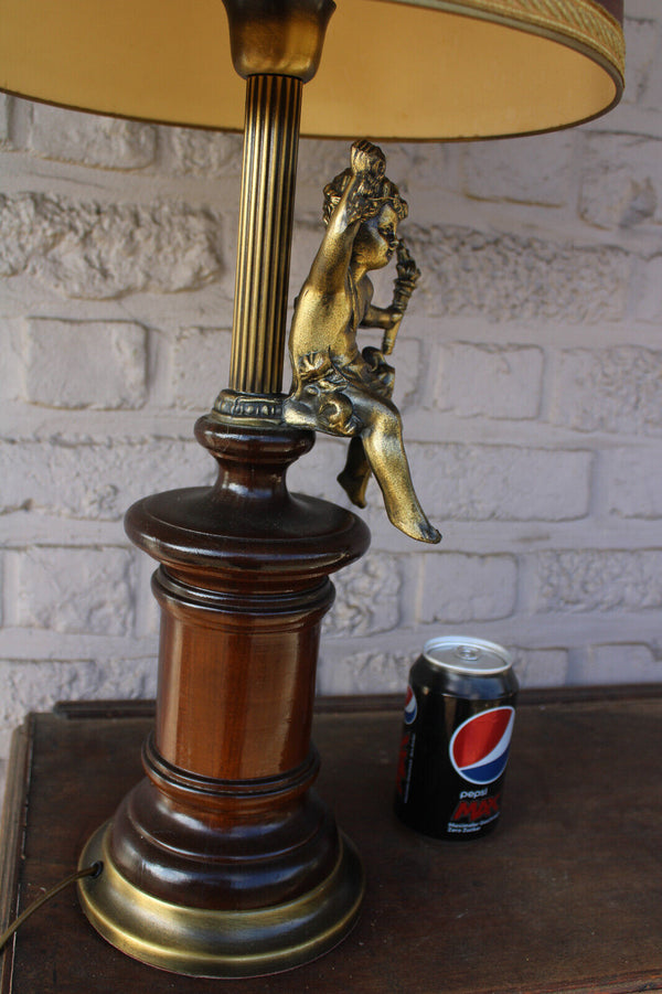 Vintage French Brass Wood putti cherub table lamp