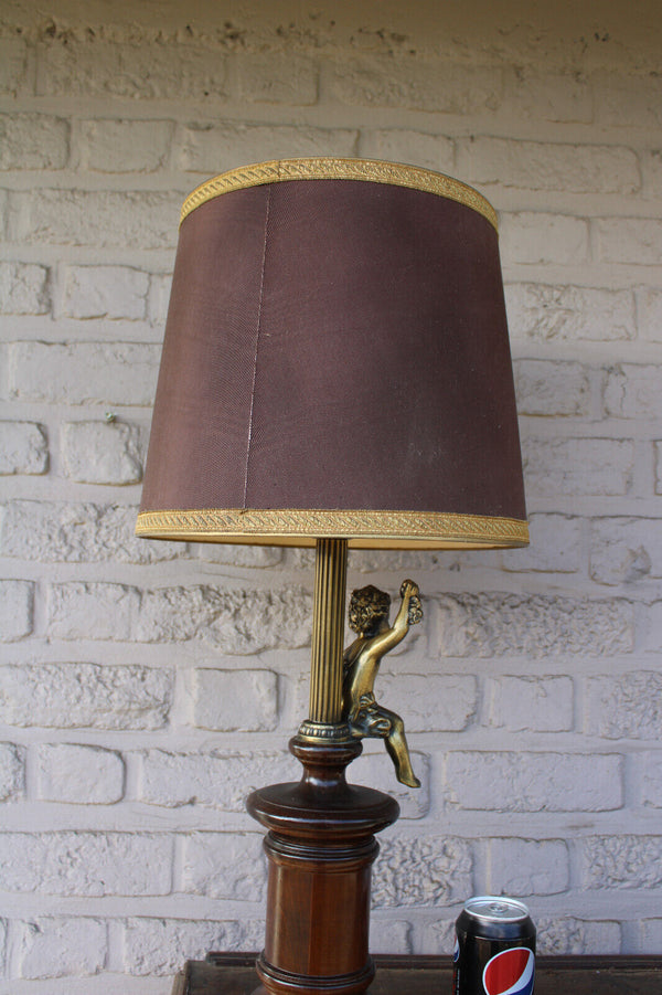 Vintage French Brass Wood putti cherub table lamp