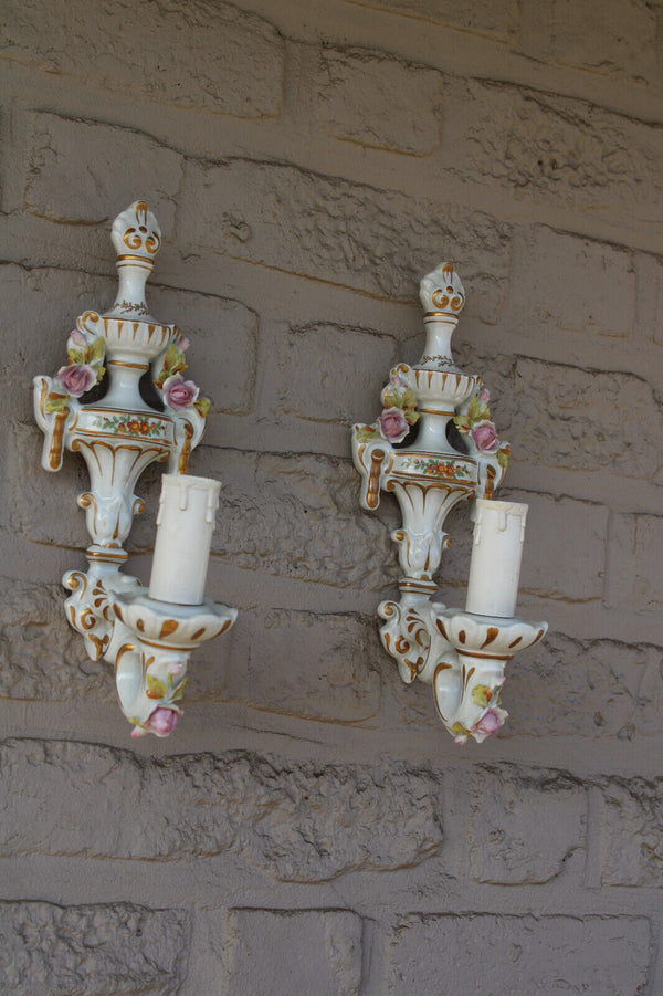 PAIR vintage MANGANI signed italian porcelain wall lights sconces