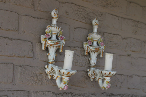 PAIR vintage MANGANI signed italian porcelain wall lights sconces