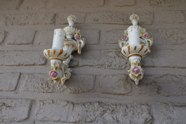 PAIR vintage MANGANI signed italian porcelain wall lights sconces