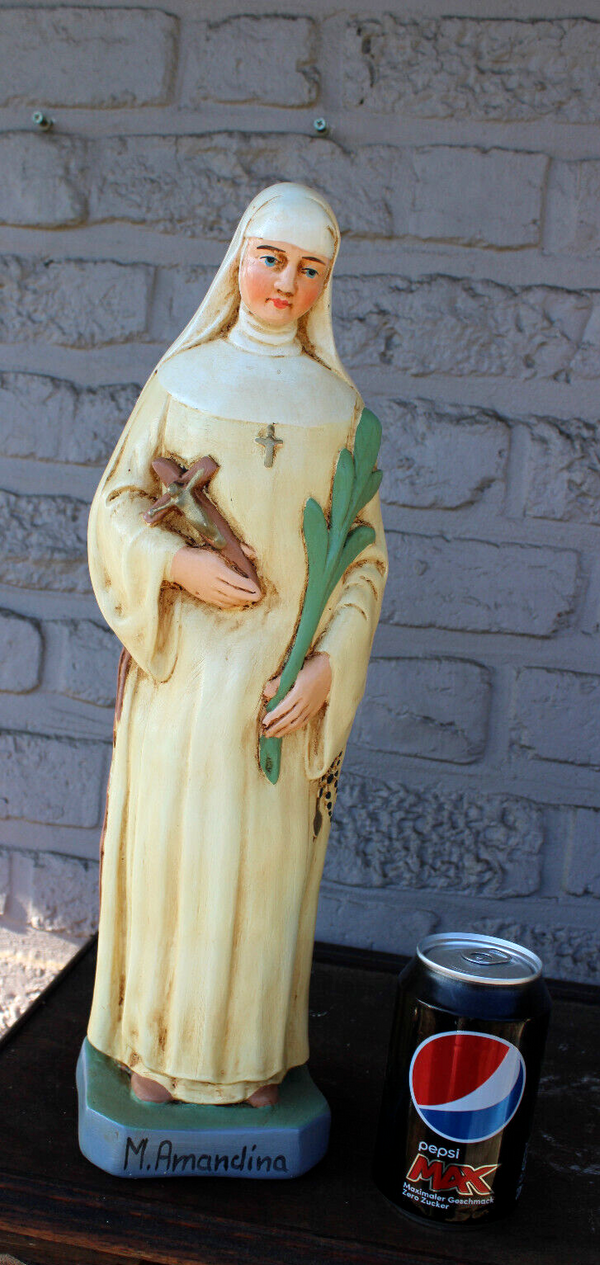 Antique ceramic statue saint Amandina Schakkebroek rare religious