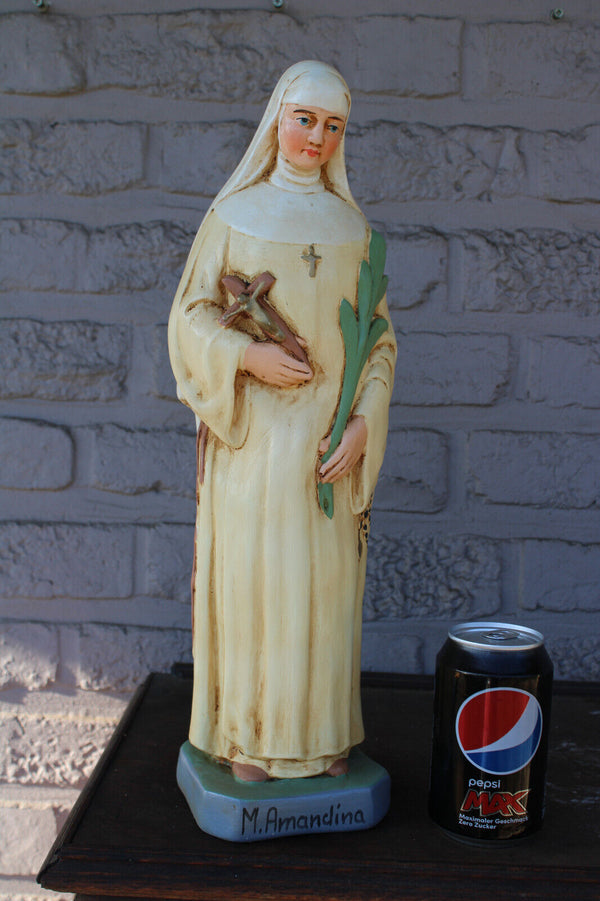 Antique ceramic statue saint Amandina Schakkebroek rare religious