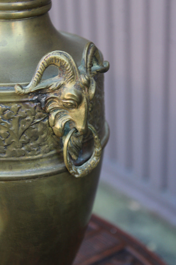 PAIR antique copper ram heads vases