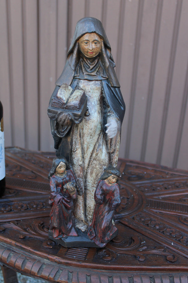 Rare antique ceramic  chalk saint aldegondis religious statue figurine