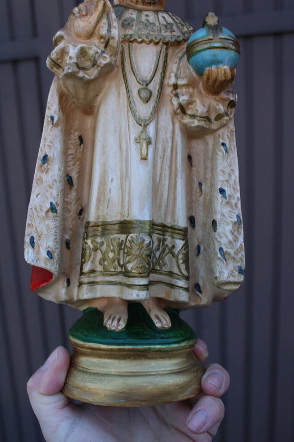 Vintage 1950 ceramic chalk statue religious jesus of prague