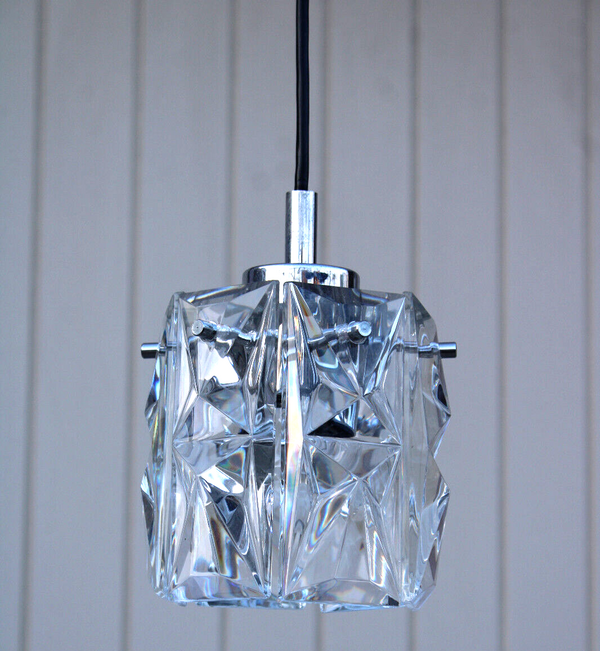 OTT chrome crystal glass disc pendant lamp chandelier 1970