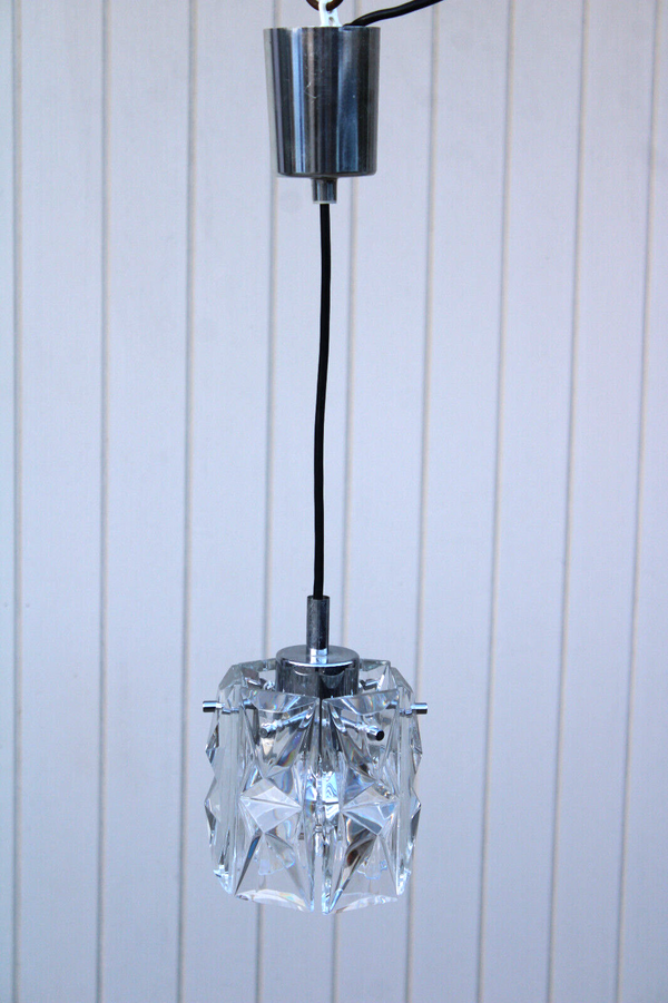 OTT chrome crystal glass disc pendant lamp chandelier 1970