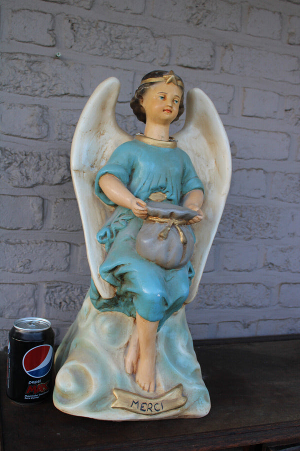 Antique LARGE french ceramic chalk nodding angel missionary piggy bank