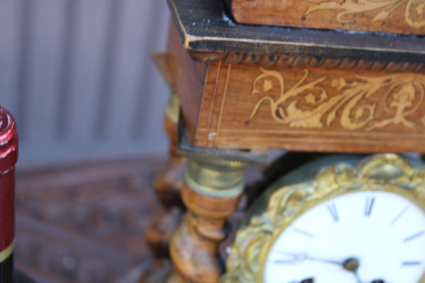 Antique Napoleon III wood inlay clock