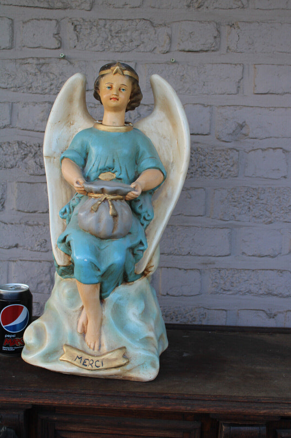 Antique LARGE french ceramic chalk nodding angel missionary piggy bank