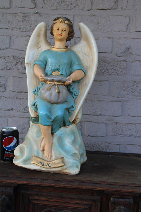 Antique LARGE french ceramic chalk nodding angel missionary piggy bank