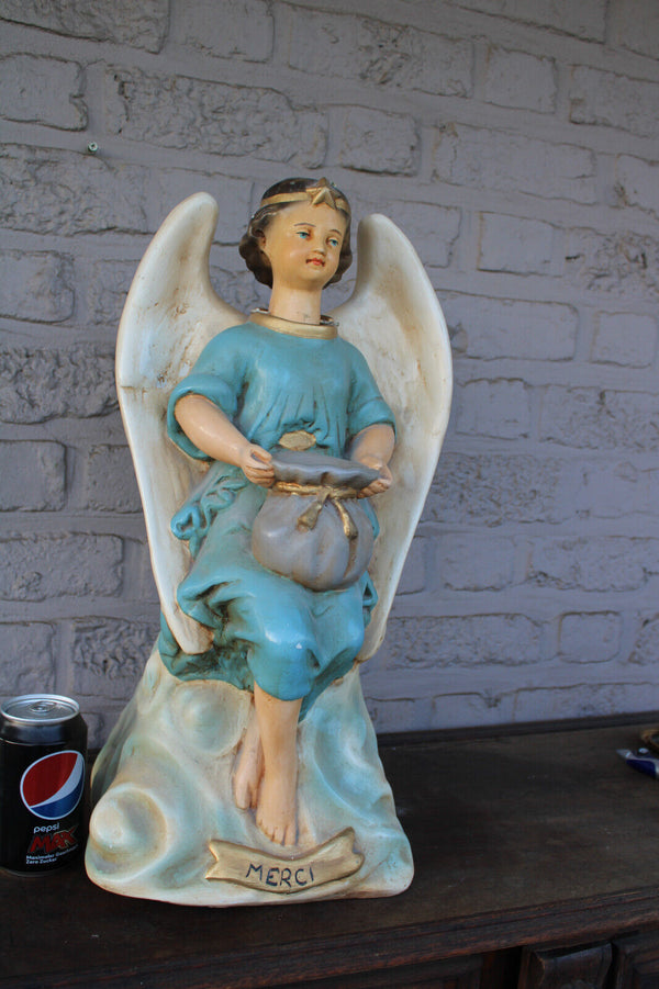 Antique LARGE french ceramic chalk nodding angel missionary piggy bank