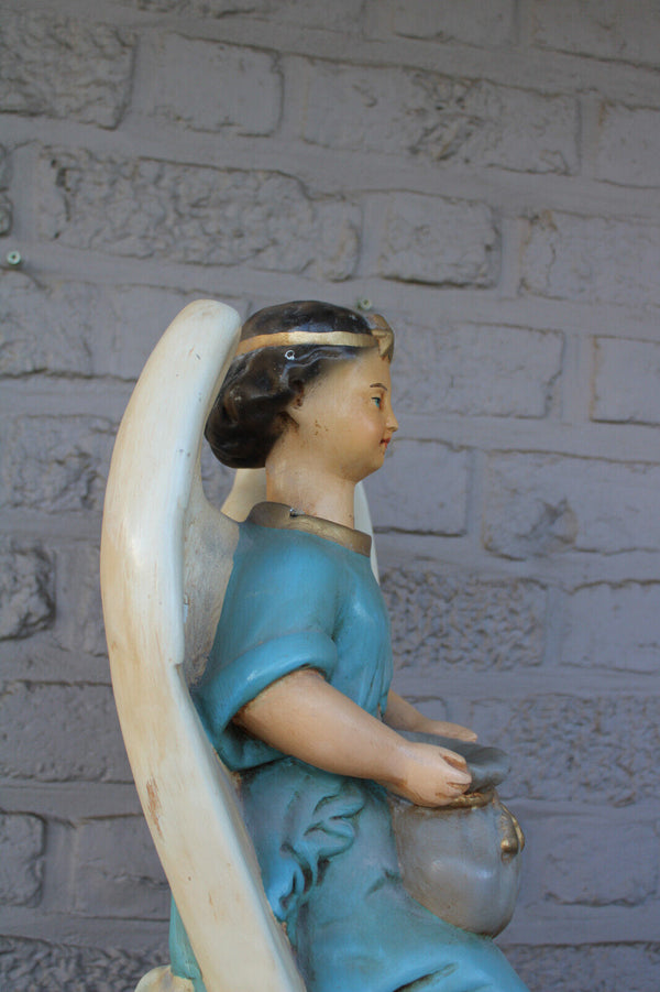 Antique LARGE french ceramic chalk nodding angel missionary piggy bank