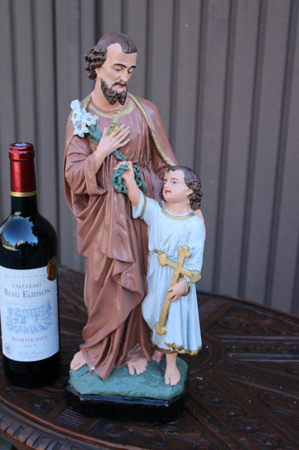 Antique french saint joseph jesus statue ceramic chalk