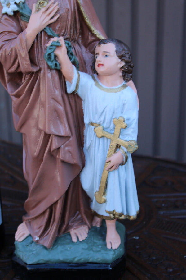 Antique french saint joseph jesus statue ceramic chalk