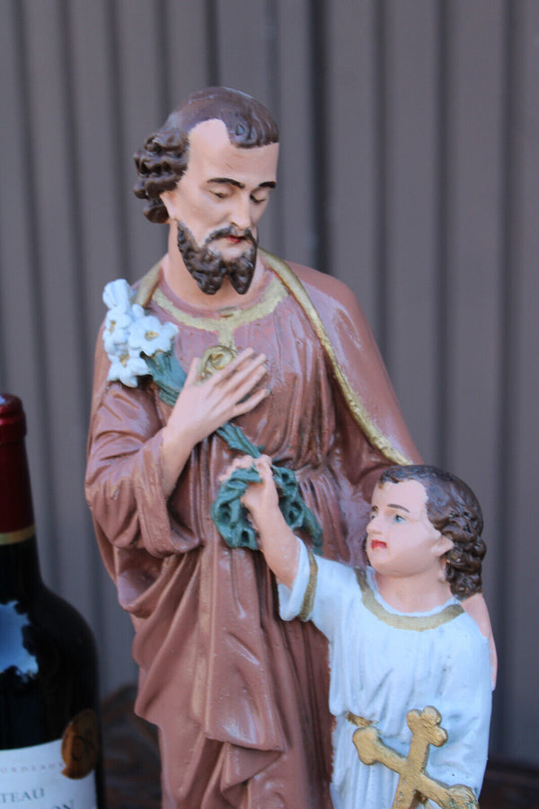 Antique french saint joseph jesus statue ceramic chalk