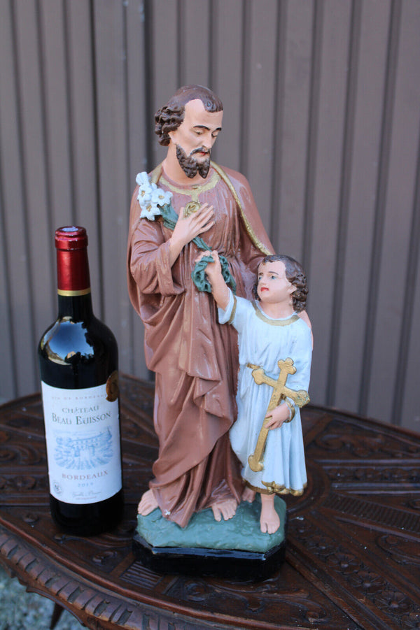 Antique french saint joseph jesus statue ceramic chalk