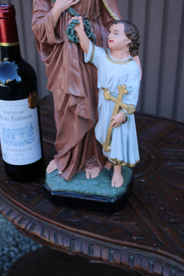 Antique french saint joseph jesus statue ceramic chalk