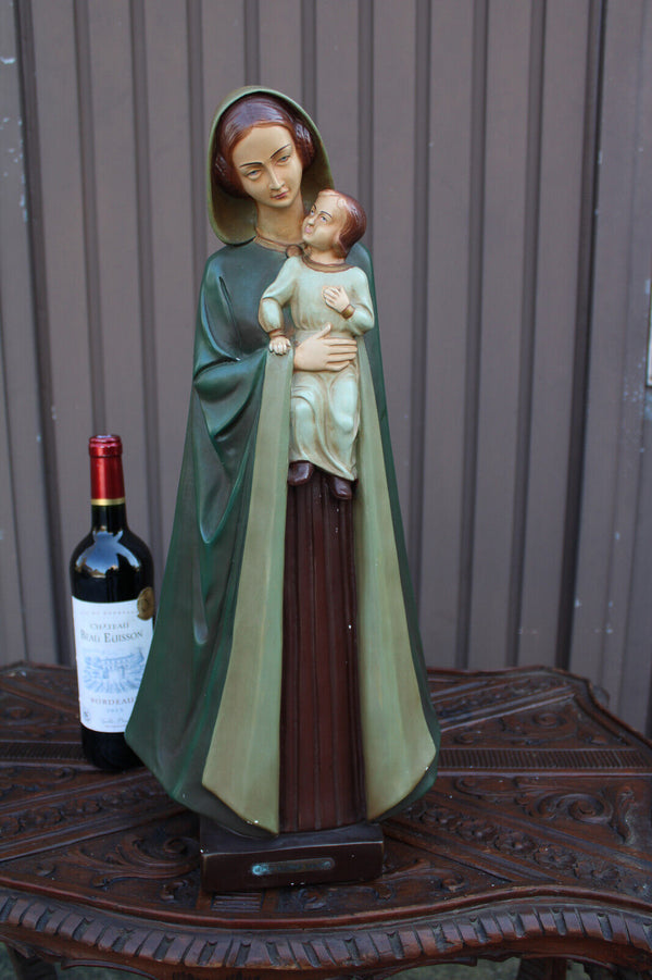 Antique Large flemish our lady vlaamse wegen statue madonna child signed