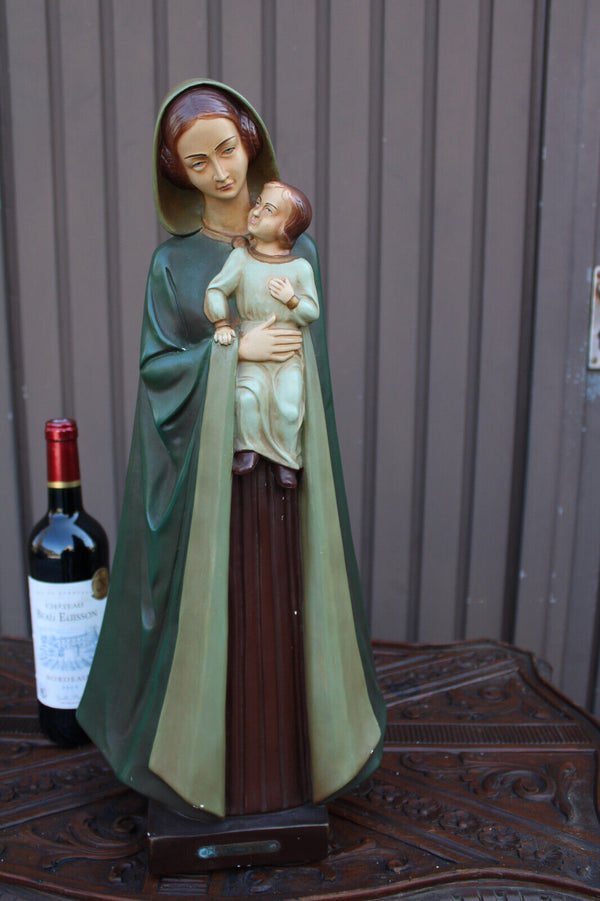 Antique Large flemish our lady vlaamse wegen statue madonna child signed