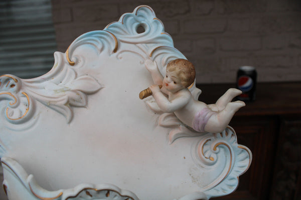 Antique french porcelain putti angel holy water font religious