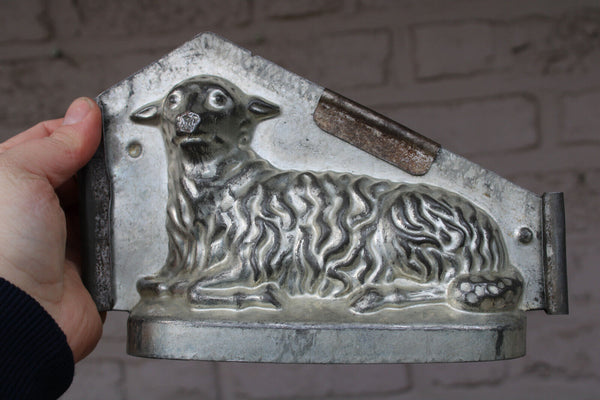 Antique Tin Lamb god communion Chocolate mold form bakery dutch 1921