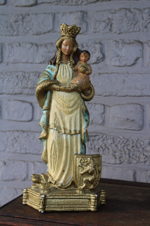 Antique ceramic chalk our lady of flanders lion snake statue signed Merlini