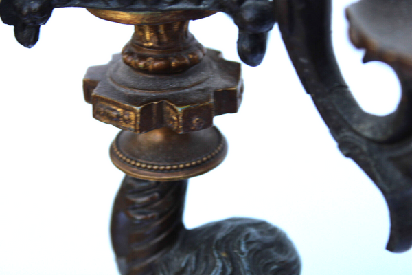 pair antique bronze putti cherub Candelabras candle holders 1900s