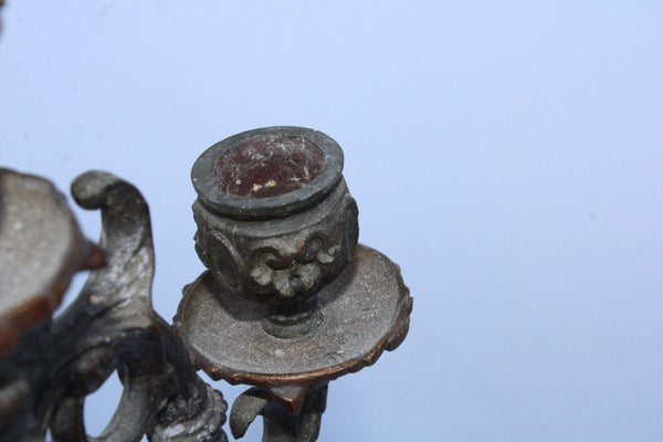 pair antique bronze putti cherub Candelabras candle holders 1900s