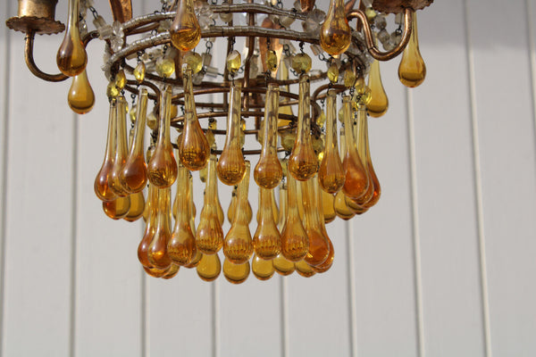 Vintage 1970 murano amber glass drops Chandelier lamp