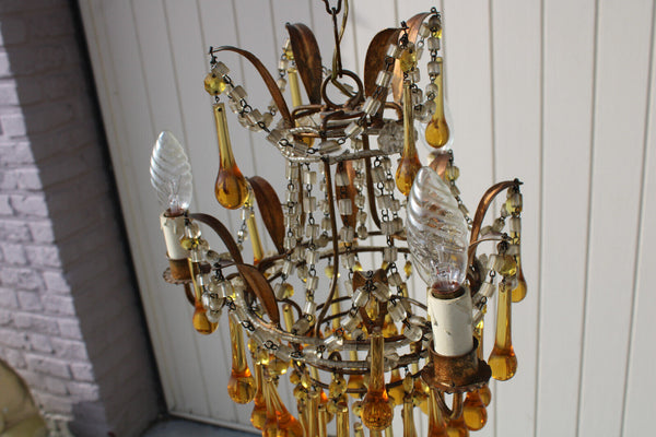 Vintage 1970 murano amber glass drops Chandelier lamp