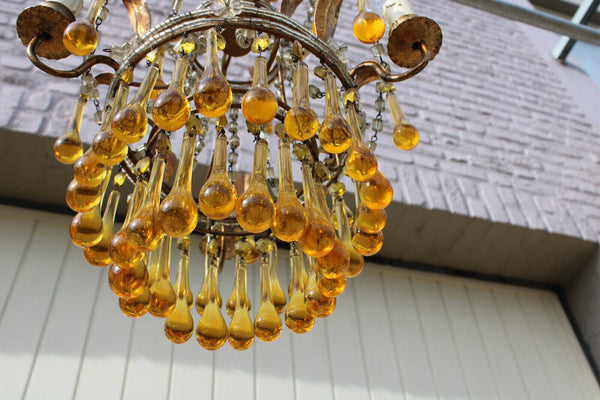 Vintage 1970 murano amber glass drops Chandelier lamp