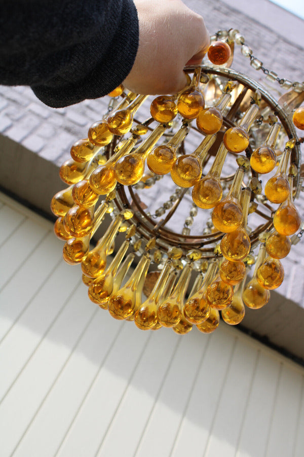 Vintage 1970 murano amber glass drops Chandelier lamp